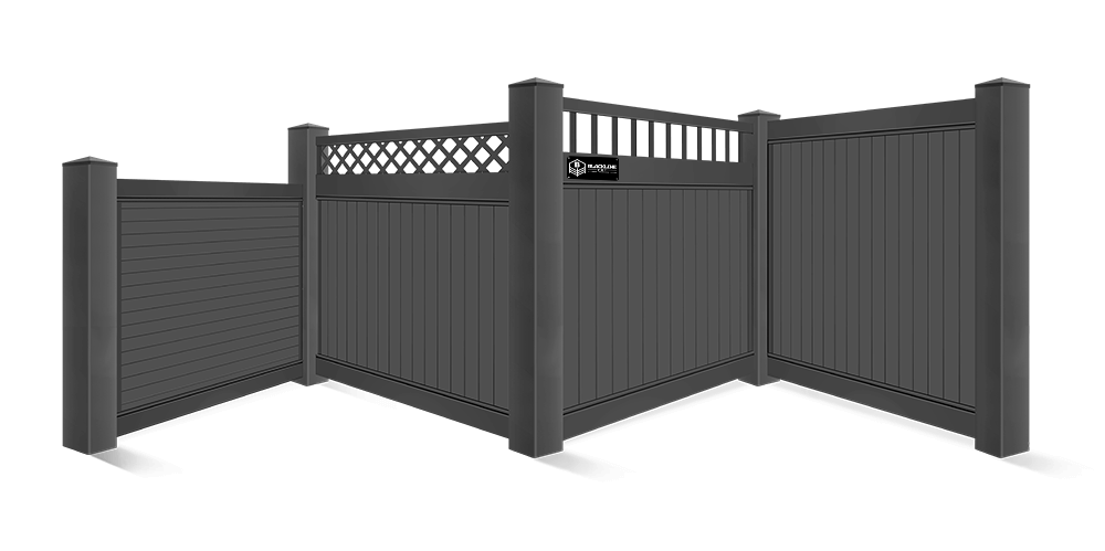 Detailed view of solid black privacy vinyl fence