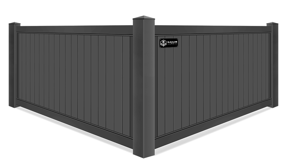 Detailed view of solid BLACKline HHP vinyl privacy fence