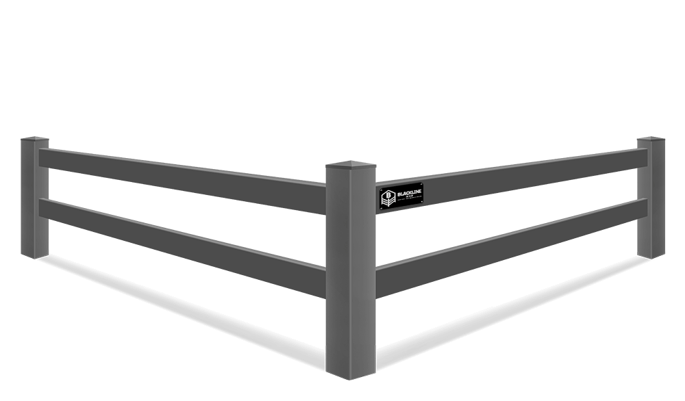 Detailed view of 2-rail BLACKline HHP vinyl fence