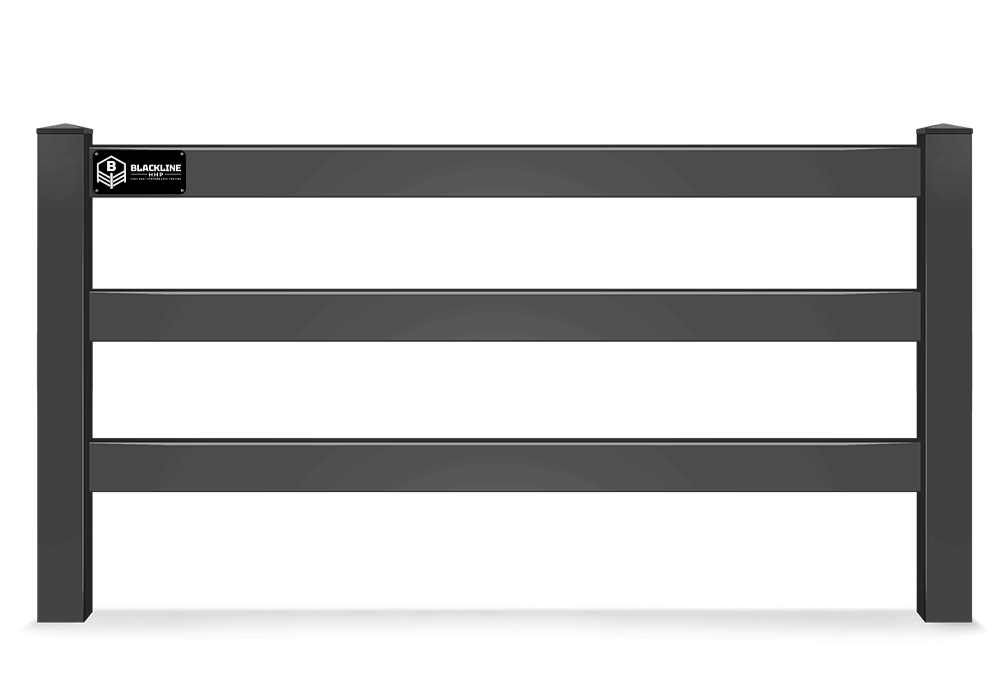 1 panel Detailed view of 3-rail BLACKline HHP vinyl fence