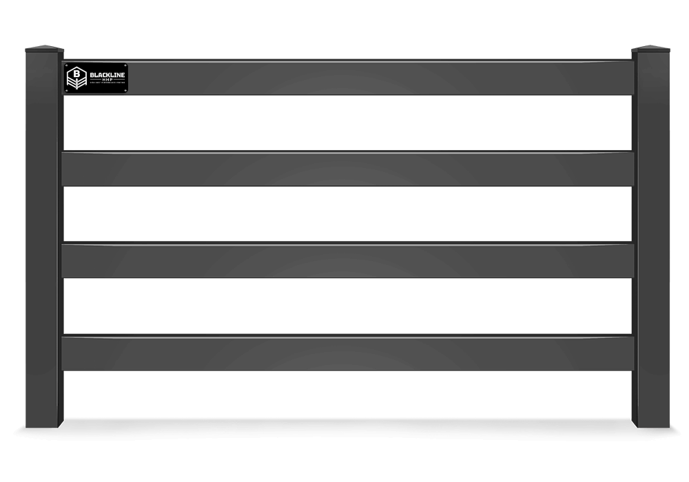 1 panel Detailed view of 4-rail BLACKline HHP vinyl fence