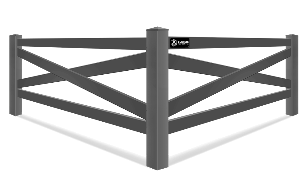 Detailed view of BLACKline HHPcrossbuck vinyl fence