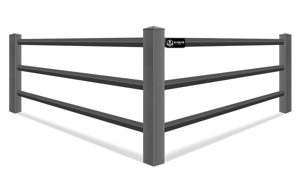 Detailed view of BLACKline HHP crossbuck vinyl fence