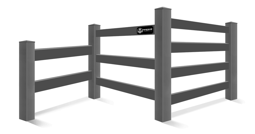 Detailed view of 2-rail BLACKline HHP vinyl fence