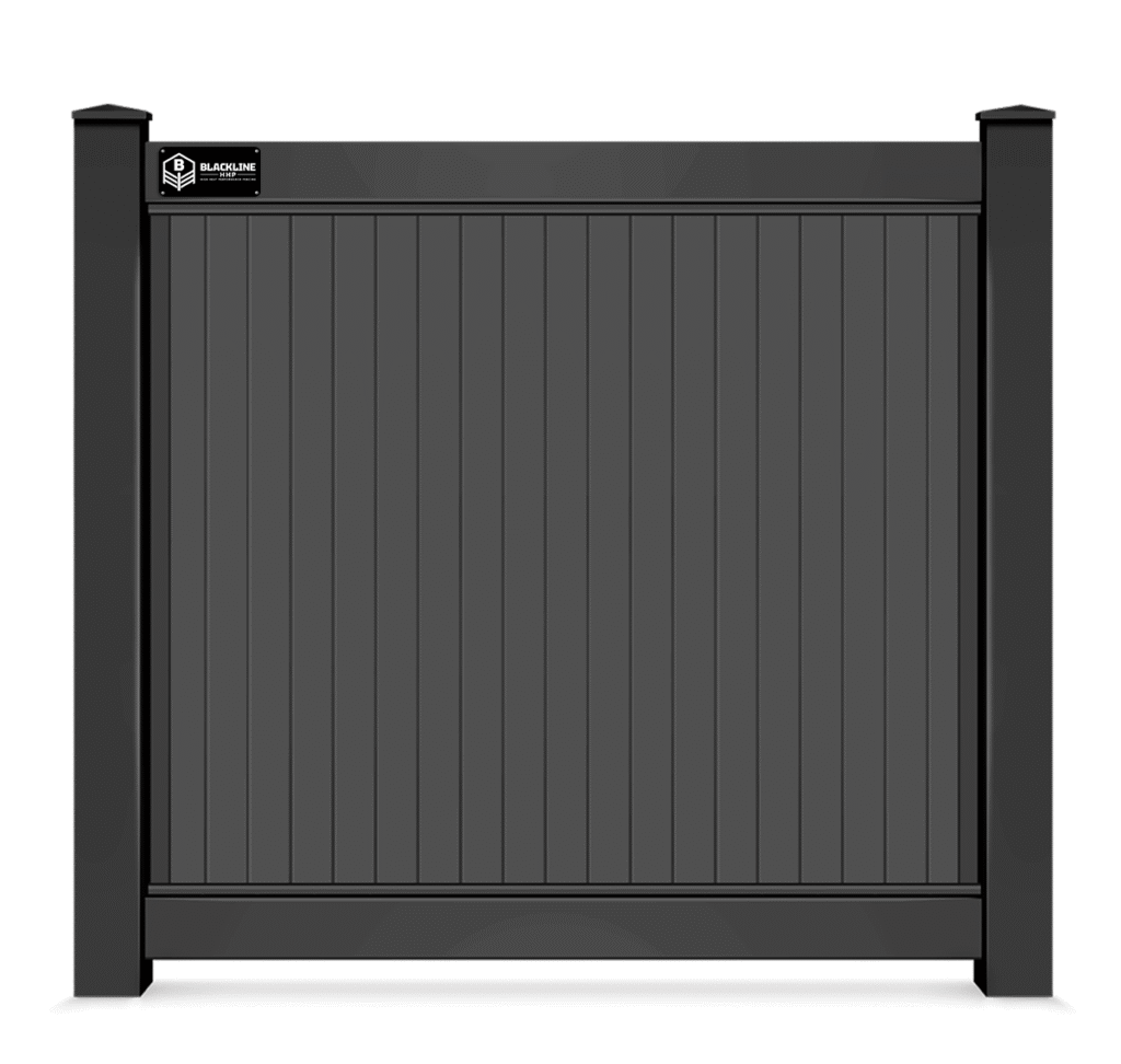 1 panel Detailed view of solid black vinyl privacy fence